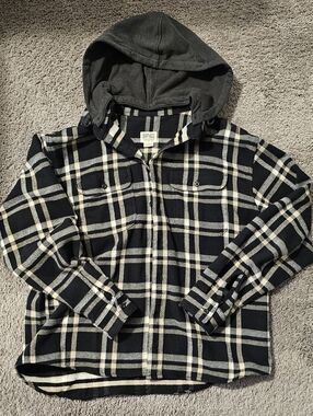 AMERICAN EAGLE Hooded Plaid Button-Up Shirt Men's Large